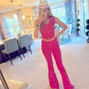NWT Western Barbie Halloween Costume Bright Hot Pink Cowboy Set With Hat - S